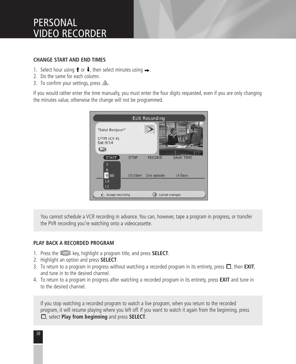 Personal video recorder | Mintek High Definition Personal Video Recorder User Manual | Page 38 / 72