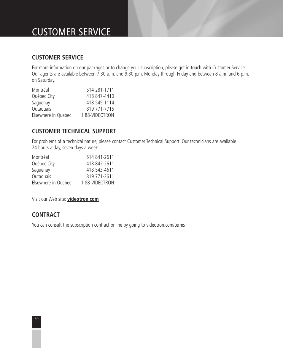 Customer service | Mintek High Definition Personal Video Recorder User Manual | Page 50 / 72