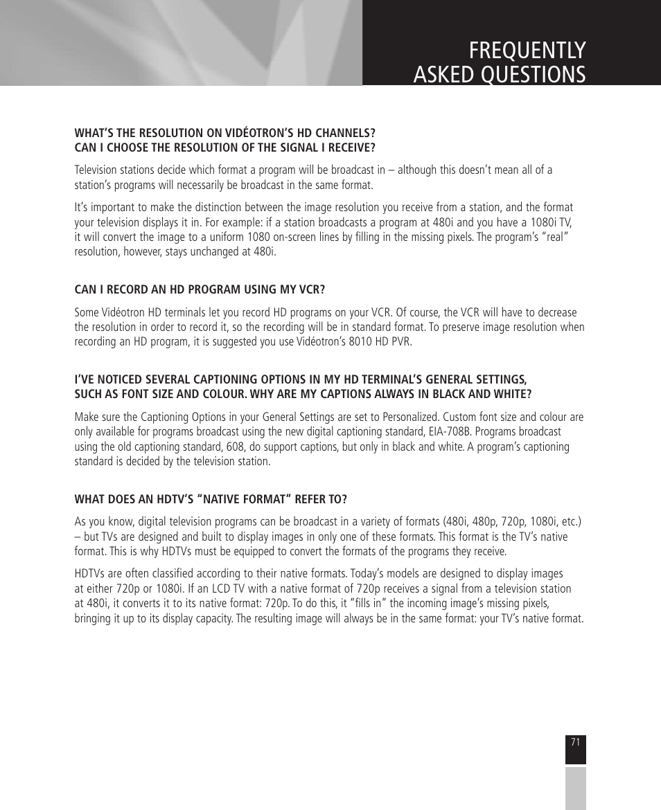 Frequently asked questions | Mintek High Definition Personal Video Recorder User Manual | Page 71 / 72