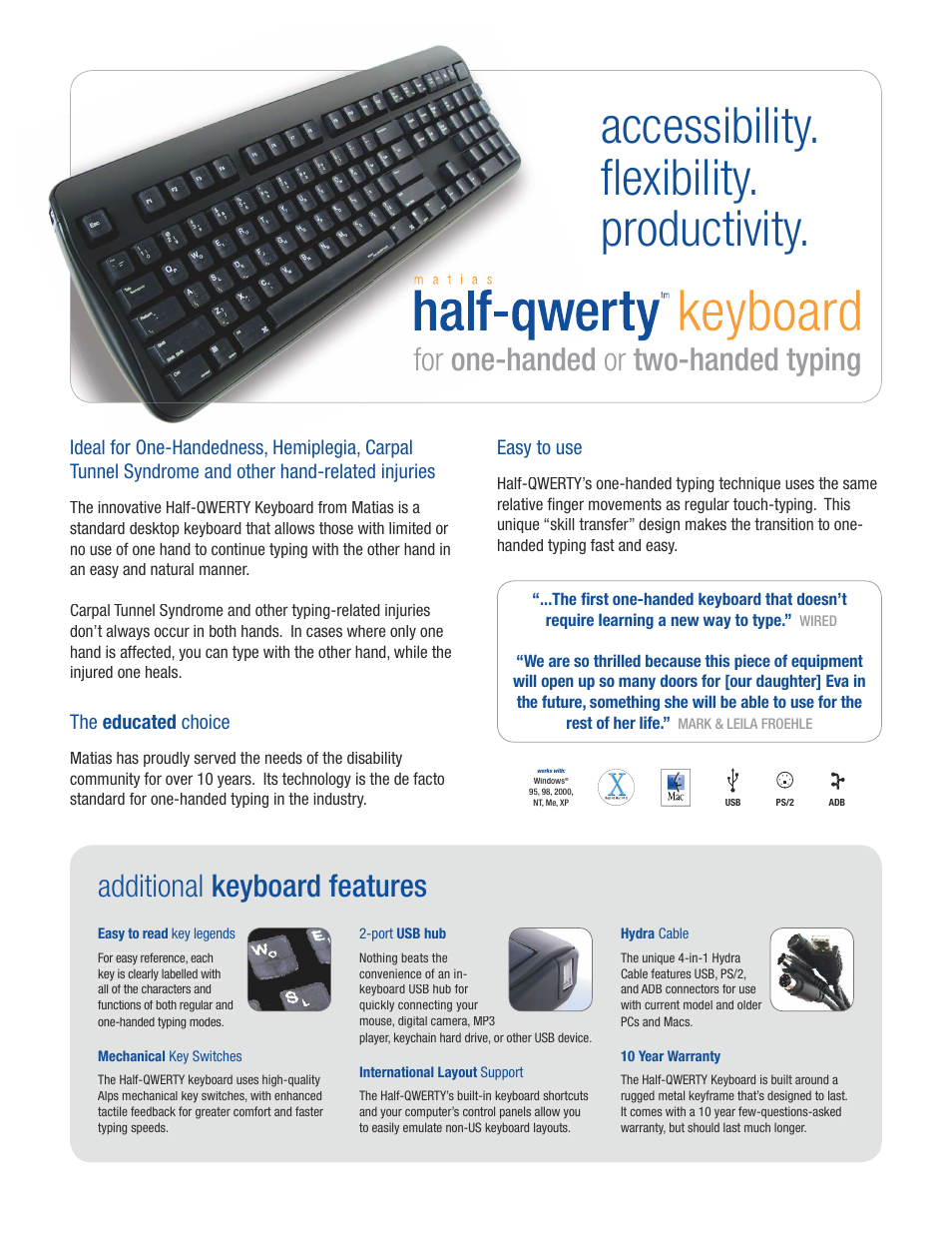 Matias Half-Qwerty Computer Keyboard User Manual | 2 pages