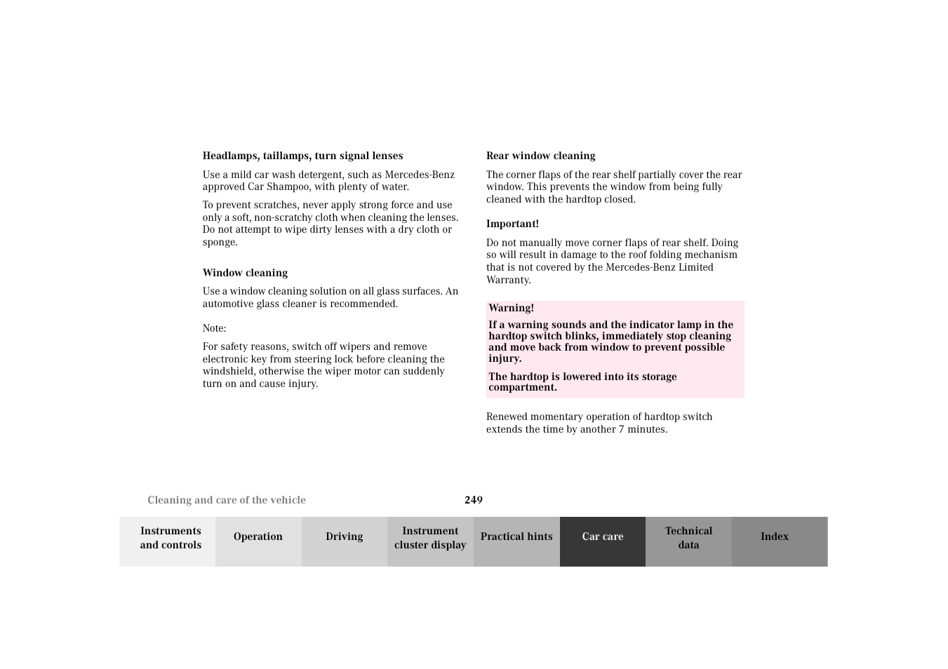 Mercedes-Benz 2002 SLK 320 User Manual | Page 252 / 290
