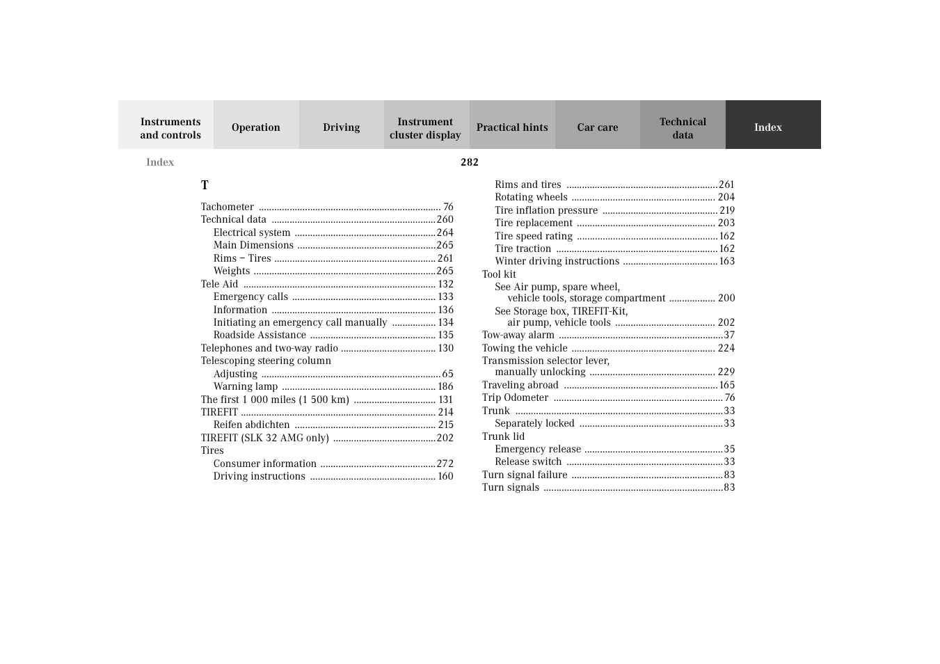 Mercedes-Benz 2002 SLK 320 User Manual | Page 285 / 290