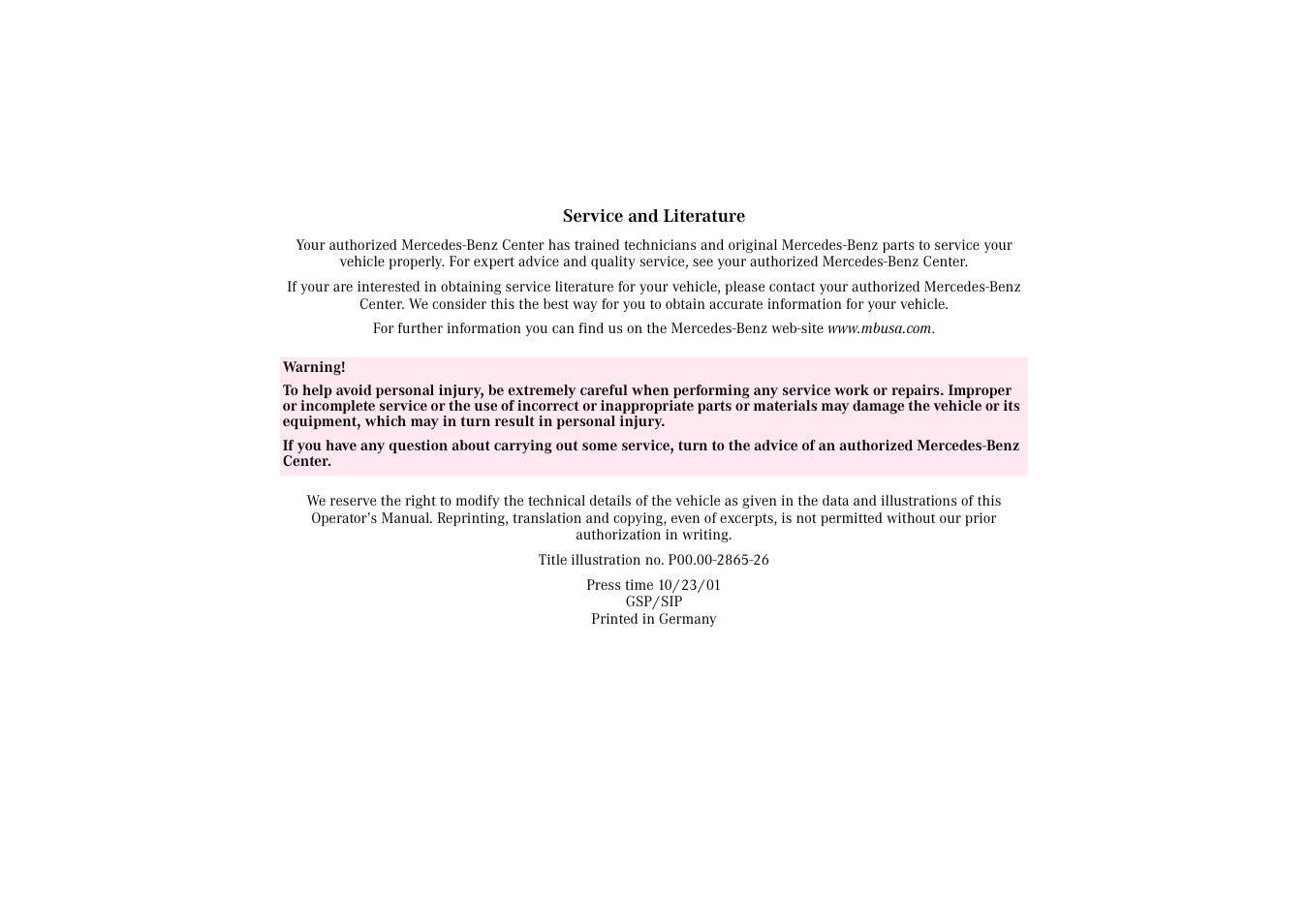 Mercedes-Benz 2002 SLK 320 User Manual | Page 288 / 290