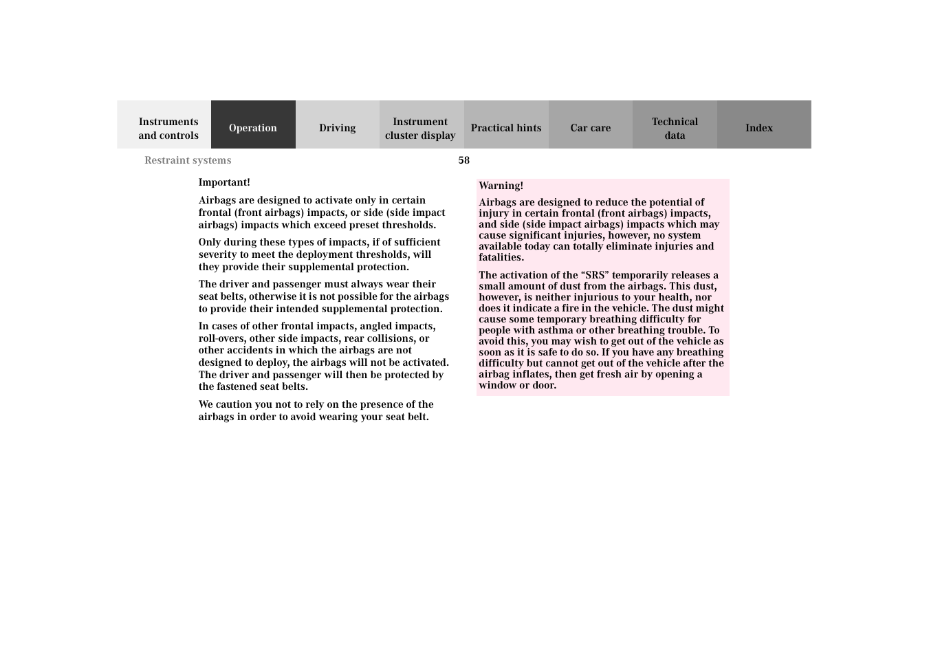 Mercedes-Benz 2002 SLK 320 User Manual | Page 61 / 290