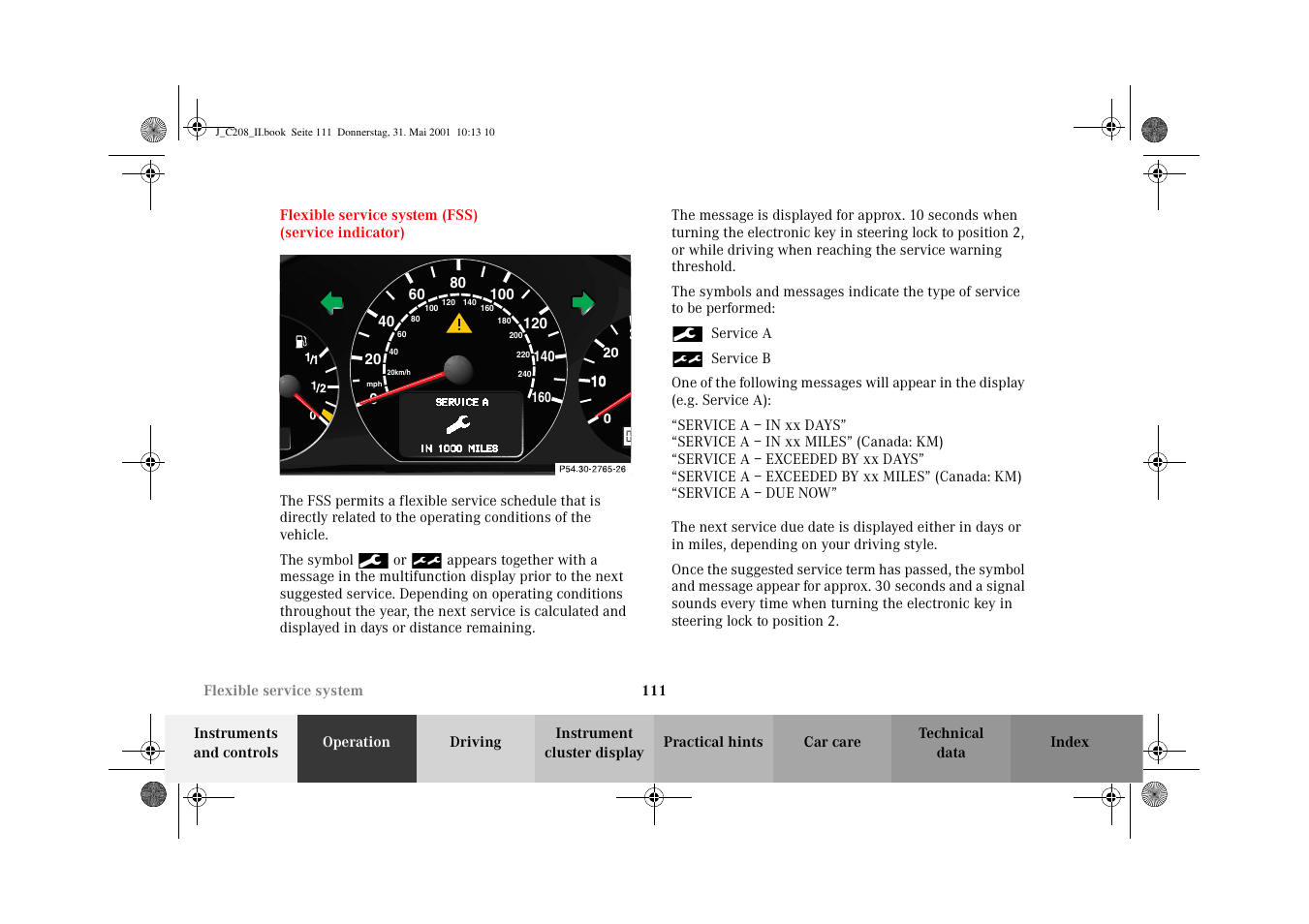 Flexible service system, Flexible service system (fss) | Mercedes-Benz 2002 CLK 55 AMG User Manual | Page 114 / 330