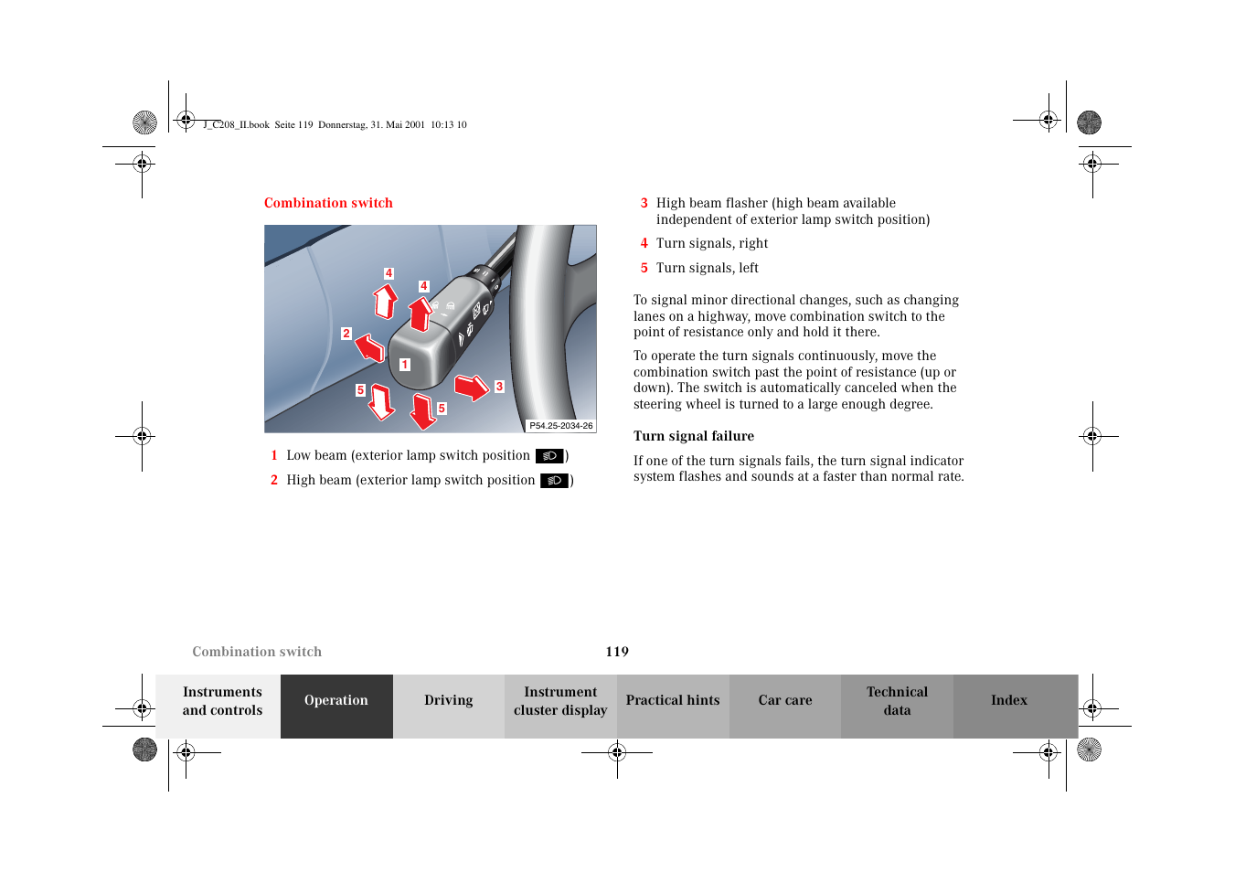 Combination switch | Mercedes-Benz 2002 CLK 55 AMG User Manual | Page 122 / 330