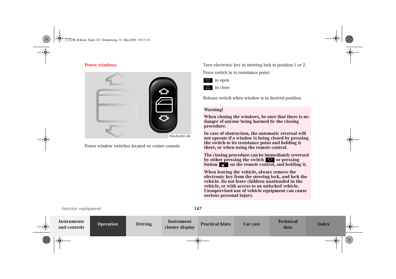 Power windows | Mercedes-Benz 2002 CLK 55 AMG User Manual | Page 150 / 330