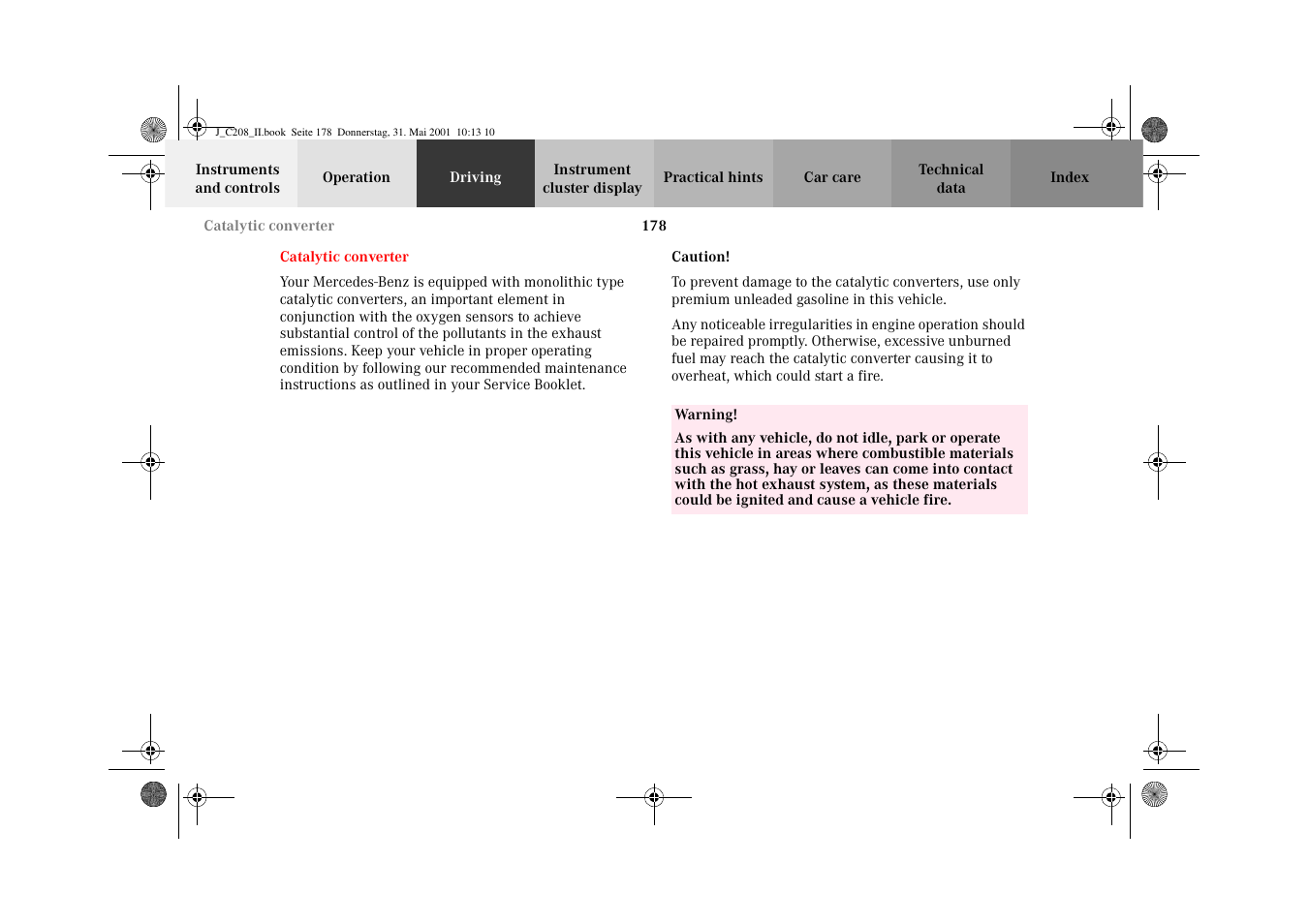 Catalytic converter | Mercedes-Benz 2002 CLK 55 AMG User Manual | Page 181 / 330