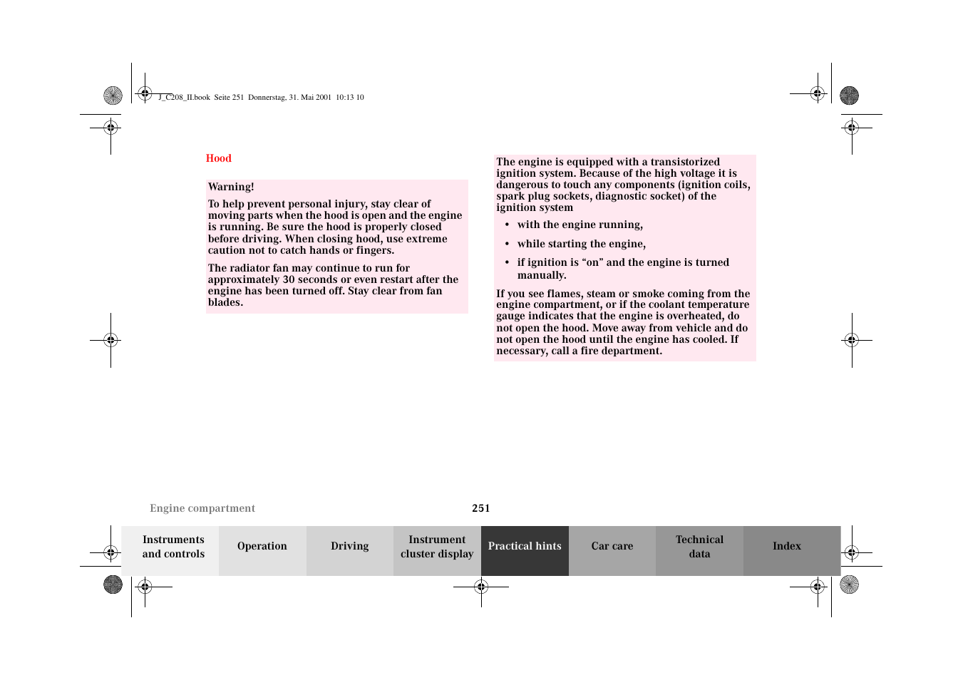 Hood | Mercedes-Benz 2002 CLK 55 AMG User Manual | Page 254 / 330