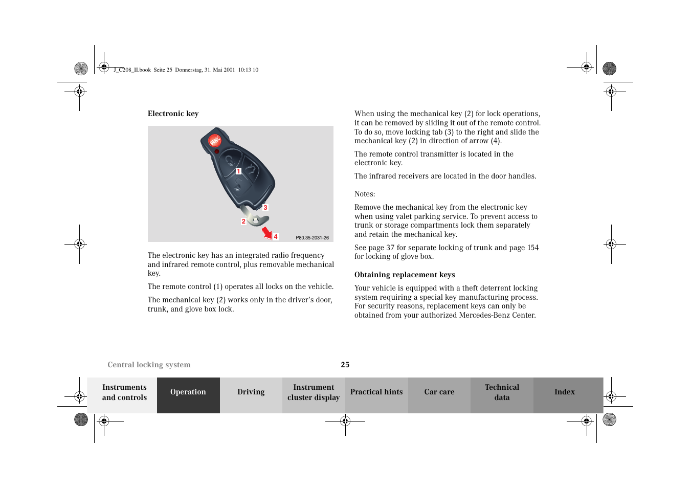 Electronic key | Mercedes-Benz 2002 CLK 55 AMG User Manual | Page 28 / 330