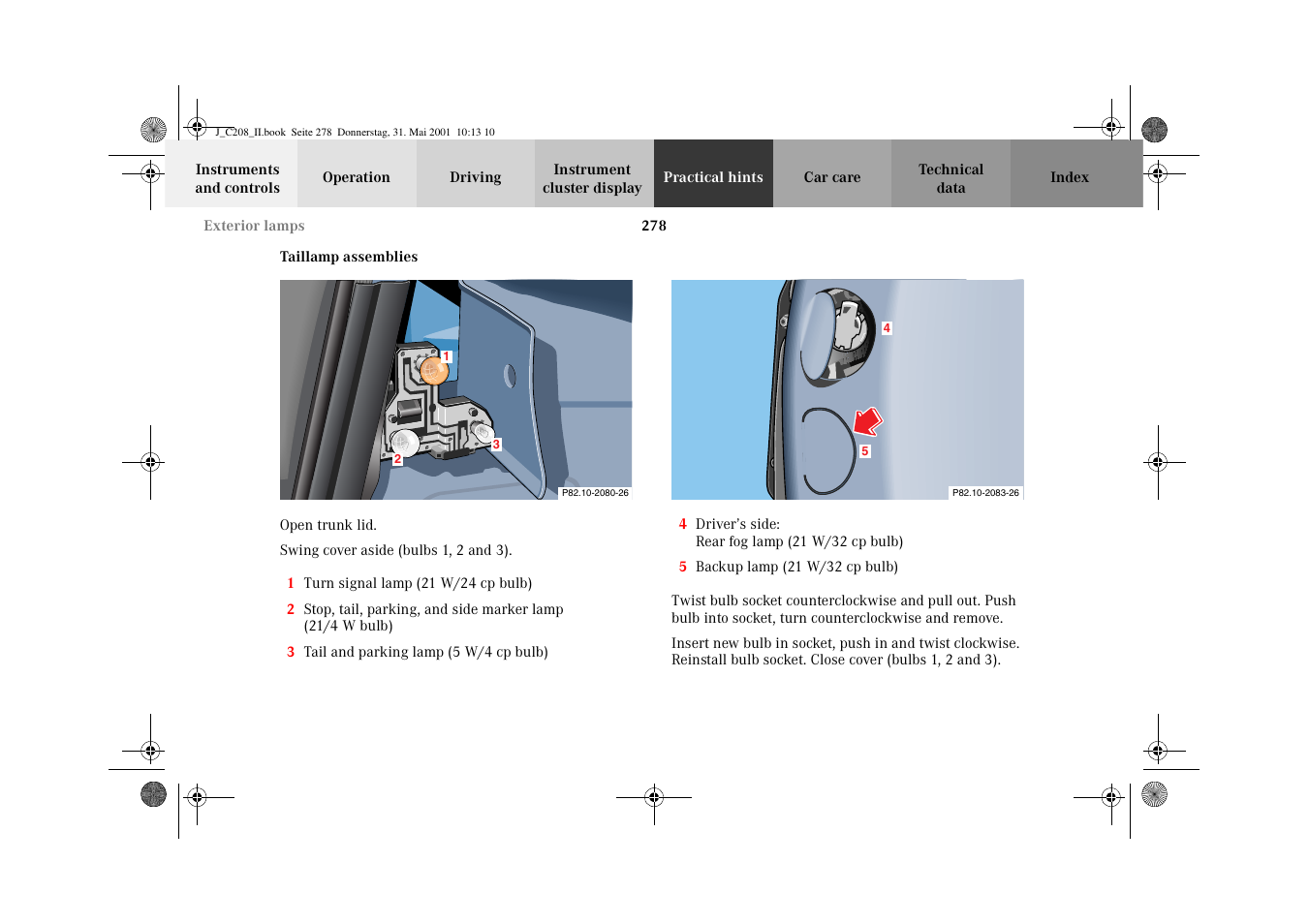 Exterior lamps:taillamp assemblies, Taillamp assemblies | Mercedes-Benz 2002 CLK 55 AMG User Manual | Page 281 / 330