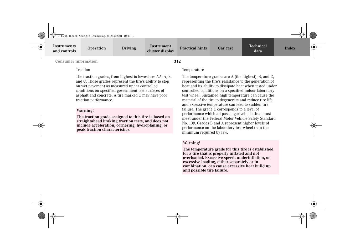 Mercedes-Benz 2002 CLK 55 AMG User Manual | Page 315 / 330
