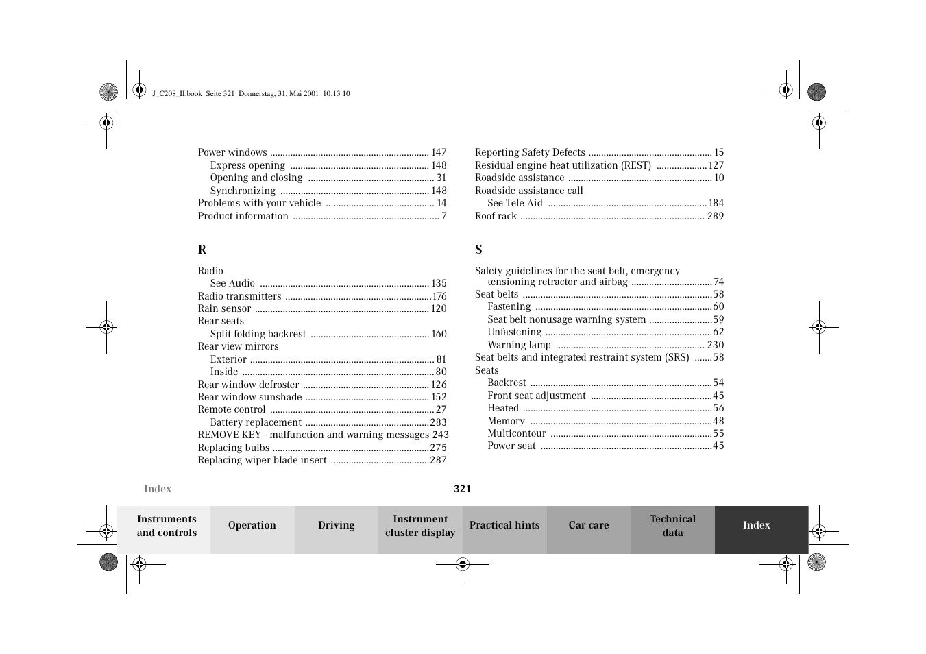 Mercedes-Benz 2002 CLK 55 AMG User Manual | Page 324 / 330
