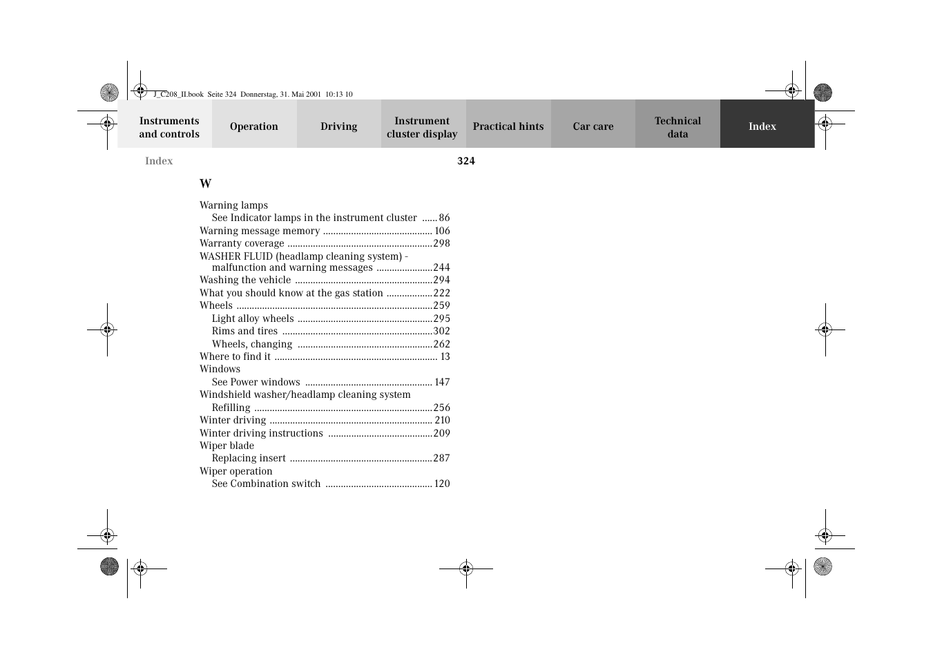 Mercedes-Benz 2002 CLK 55 AMG User Manual | Page 327 / 330