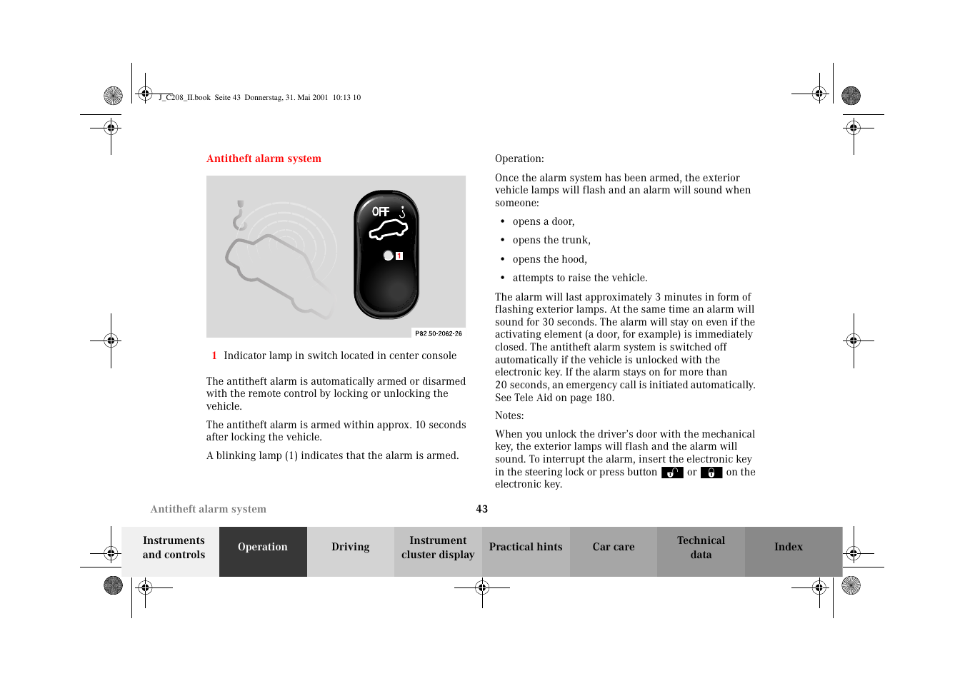 Antitheft alarm system | Mercedes-Benz 2002 CLK 55 AMG User Manual | Page 46 / 330