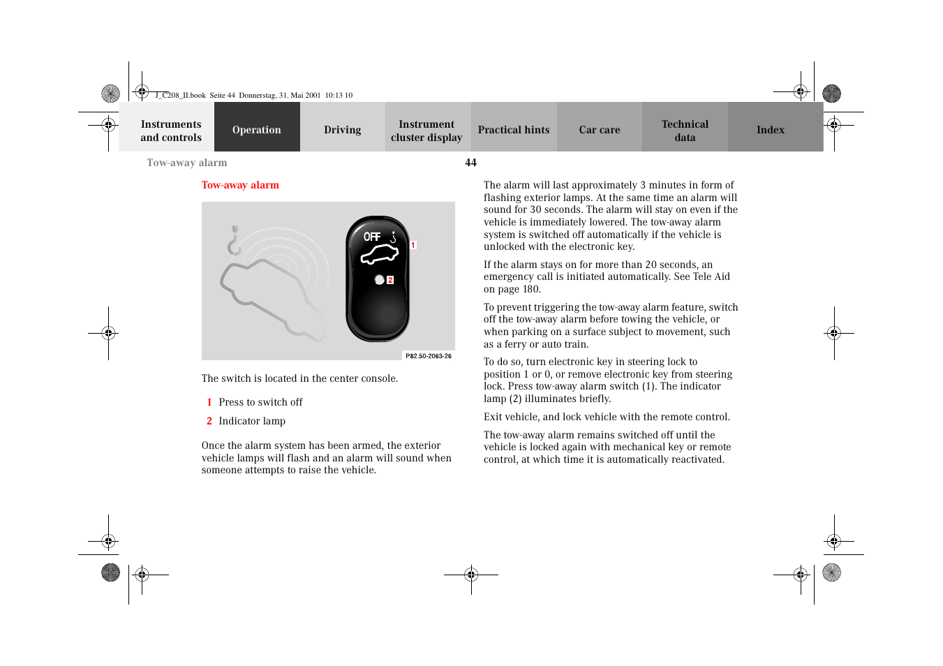 Tow-away alarm | Mercedes-Benz 2002 CLK 55 AMG User Manual | Page 47 / 330