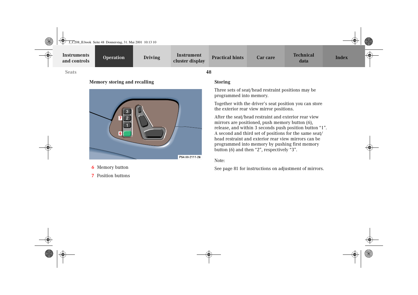 Memory | Mercedes-Benz 2002 CLK 55 AMG User Manual | Page 51 / 330