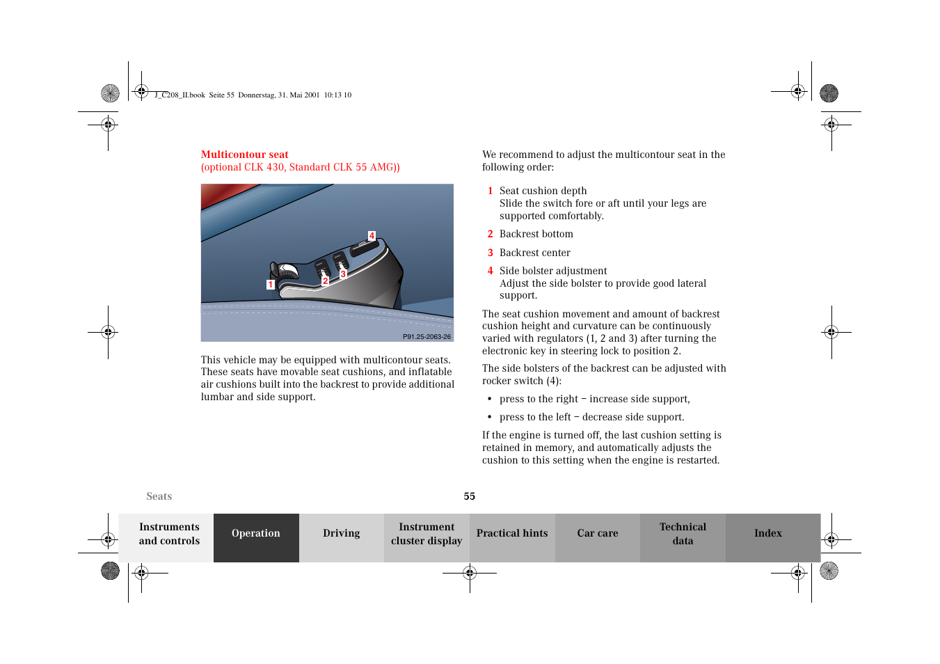 Multicontour seat | Mercedes-Benz 2002 CLK 55 AMG User Manual | Page 58 / 330