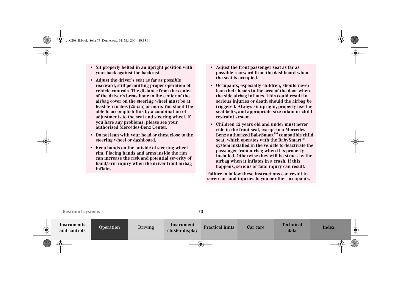 Mercedes-Benz 2002 CLK 55 AMG User Manual | Page 76 / 330