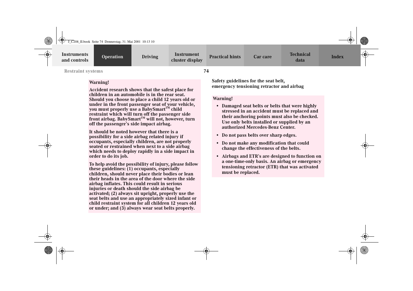 Mercedes-Benz 2002 CLK 55 AMG User Manual | Page 77 / 330