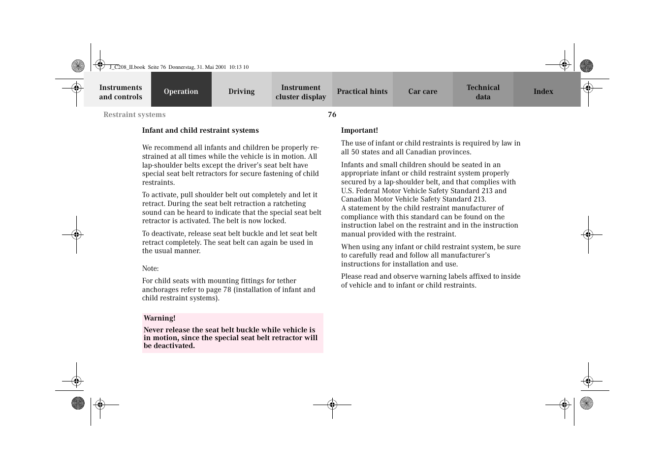 Infant and child restraint systems | Mercedes-Benz 2002 CLK 55 AMG User Manual | Page 79 / 330