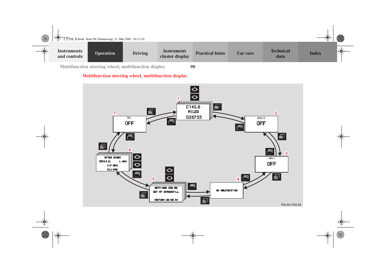 Multifunction steering wheel, Multifunction display | Mercedes-Benz 2002 CLK 55 AMG User Manual | Page 93 / 330