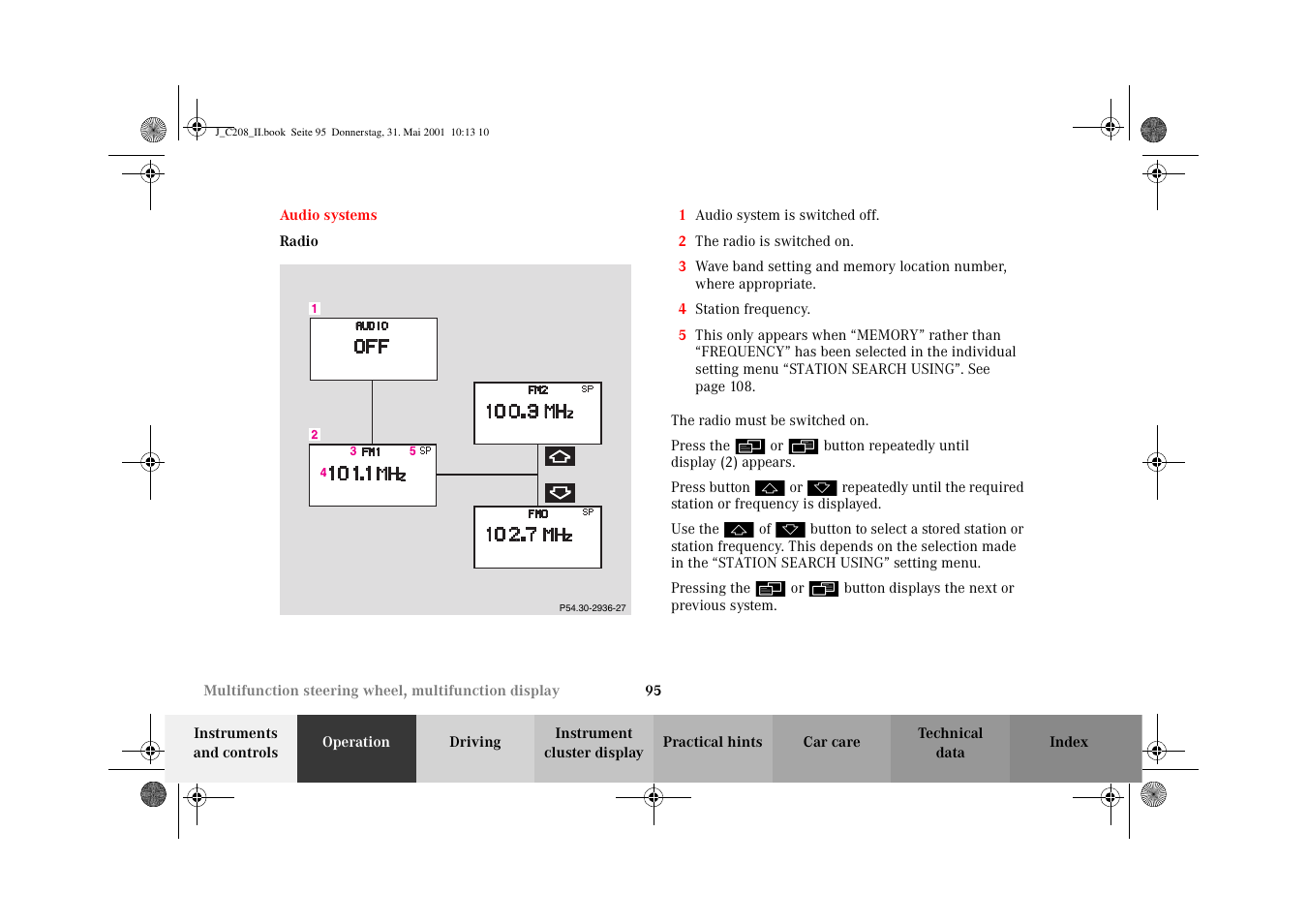 Audio systems, Audio systems:radio, Radio | Mercedes-Benz 2002 CLK 55 AMG User Manual | Page 98 / 330