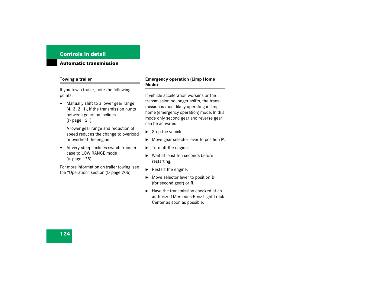 124 controls in detail | Mercedes-Benz 2004 ML 500 User Manual | Page 124 / 344