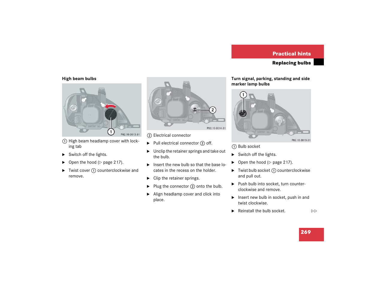 269 practical hints | Mercedes-Benz 2004 ML 500 User Manual | Page 269 / 344