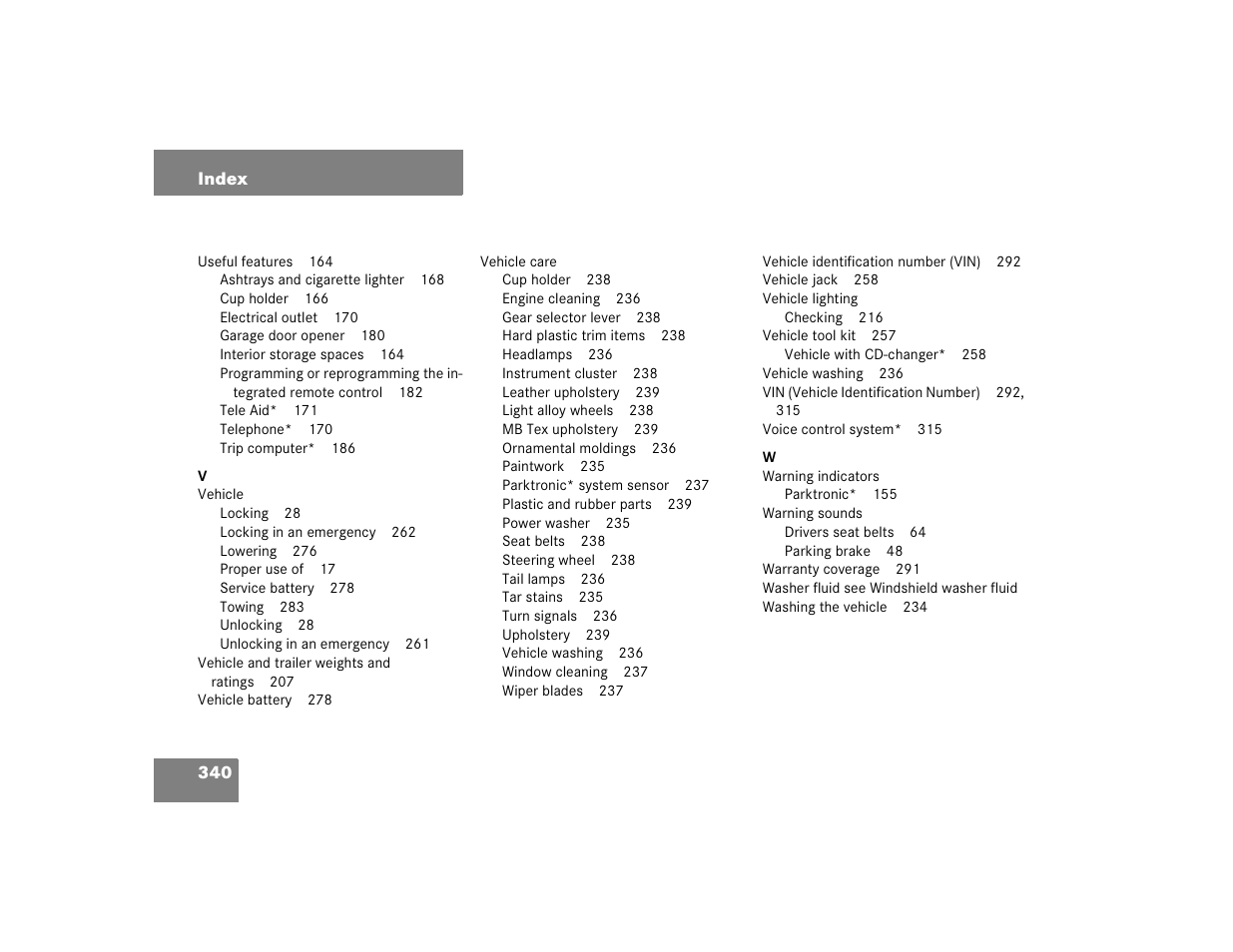 Mercedes-Benz 2004 ML 500 User Manual | Page 340 / 344