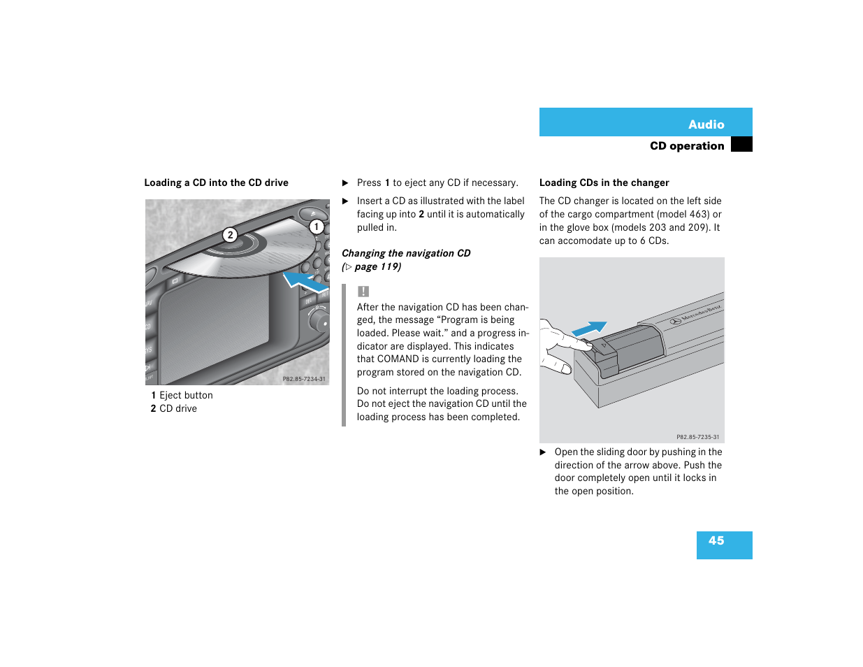 45 audio, Cd operation | Mercedes-Benz Command 209 User Manual | Page 53 / 225