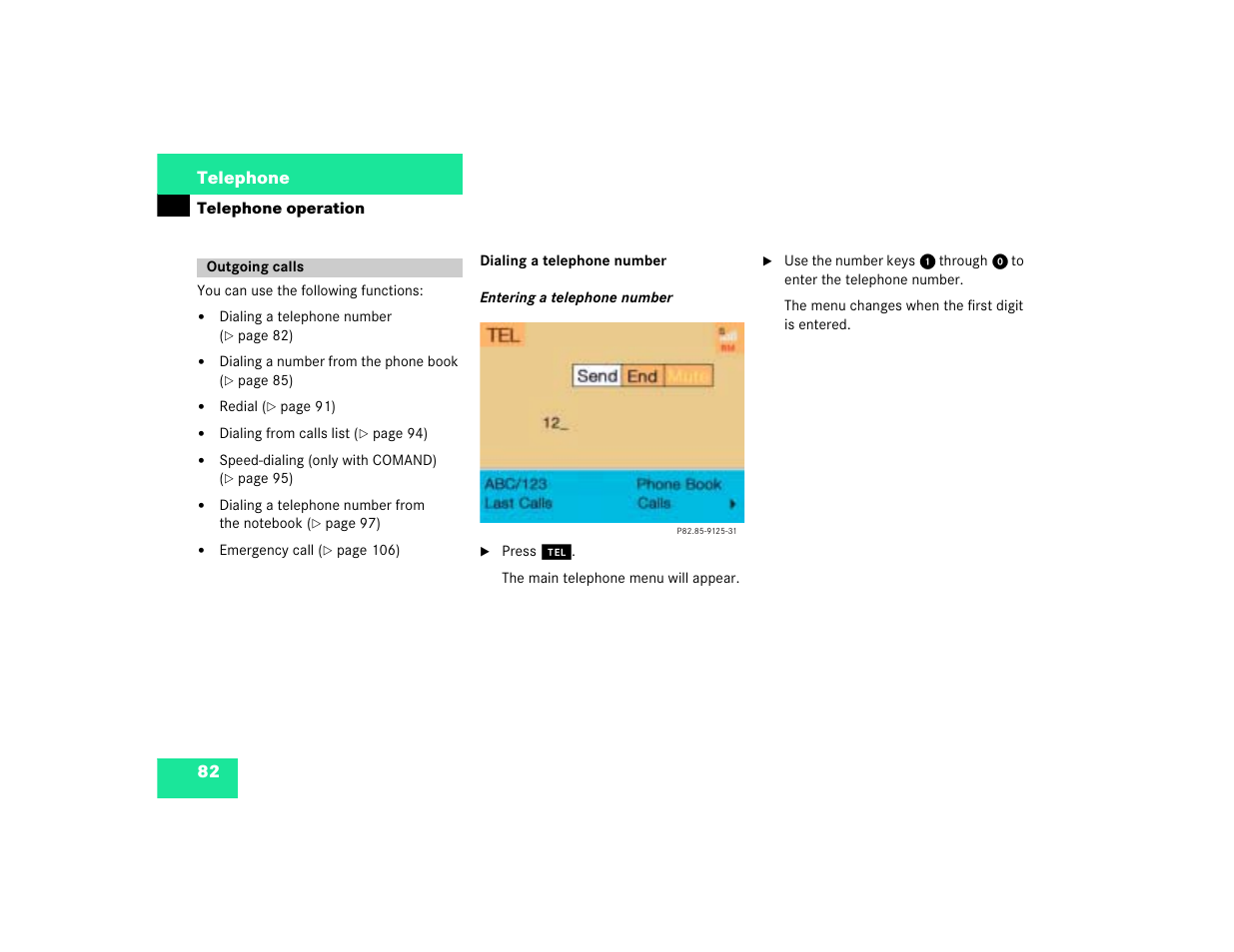 82 telephone | Mercedes-Benz Command 209 User Manual | Page 90 / 225