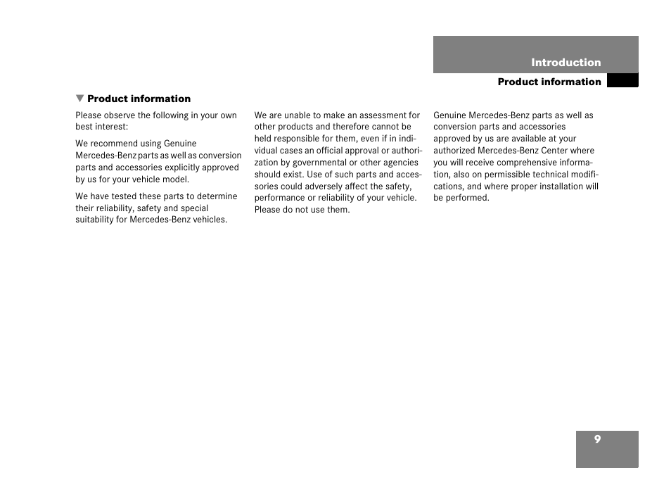 Introduction, Product information | Mercedes-Benz 2006 C 55 AMG User Manual | Page 10 / 473