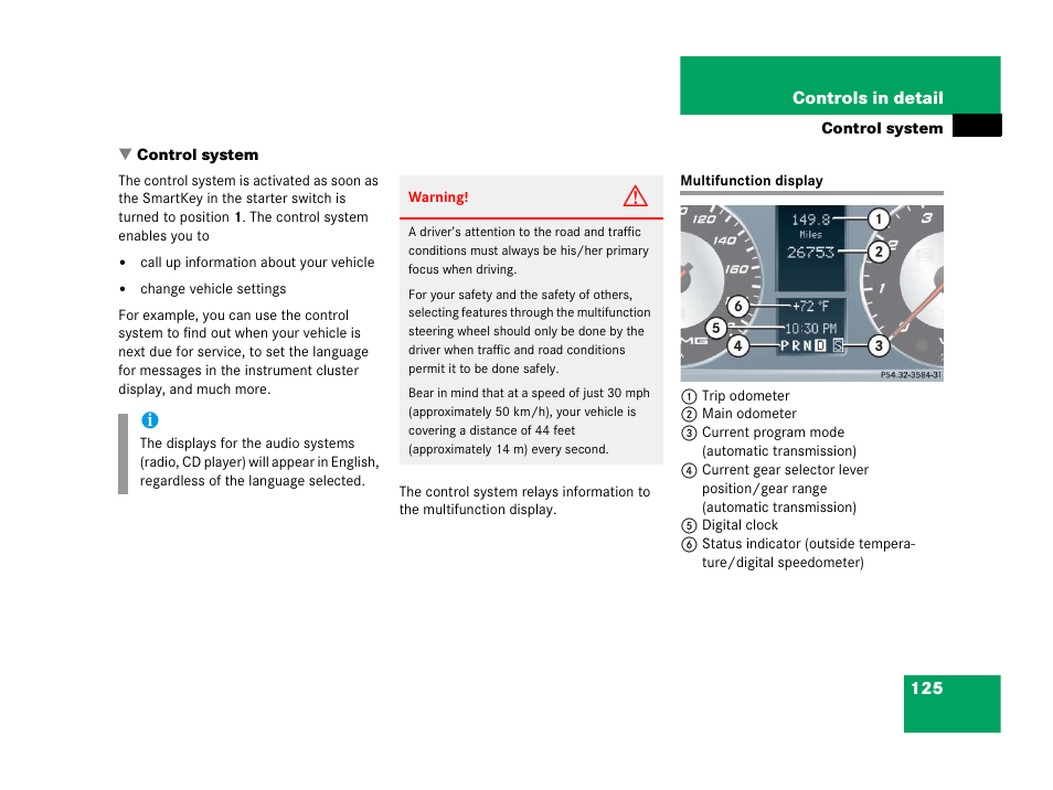 Control system, Multifunction display | Mercedes-Benz 2006 C 55 AMG User Manual | Page 126 / 473
