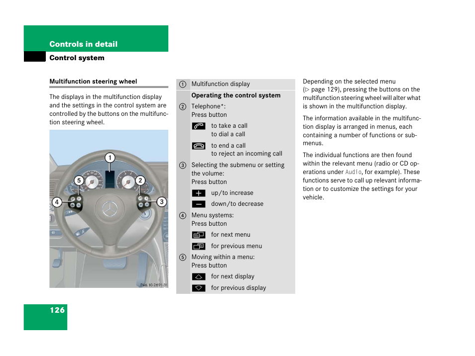 Multifunction steering wheel | Mercedes-Benz 2006 C 55 AMG User Manual | Page 127 / 473