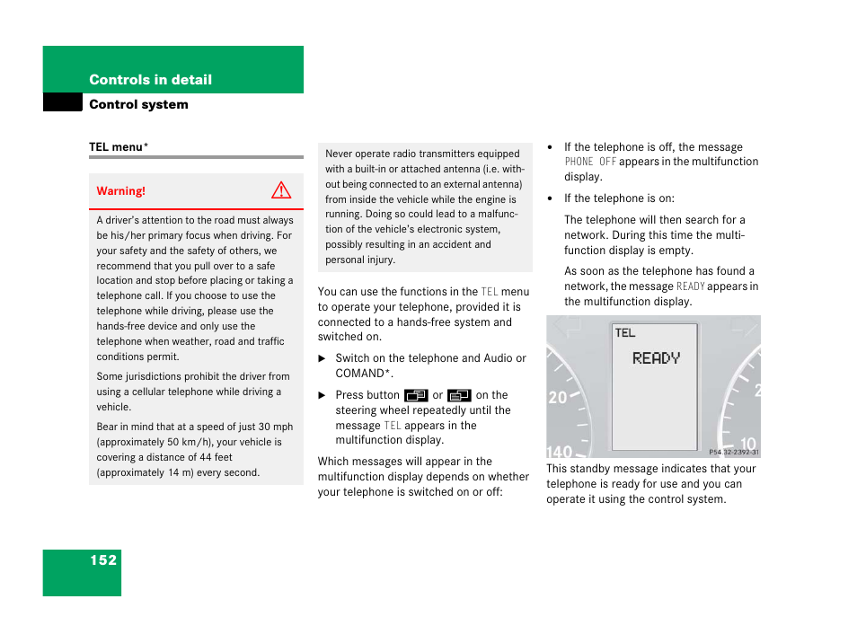 Control system menu:tel, Tel menu | Mercedes-Benz 2006 C 55 AMG User Manual | Page 153 / 473