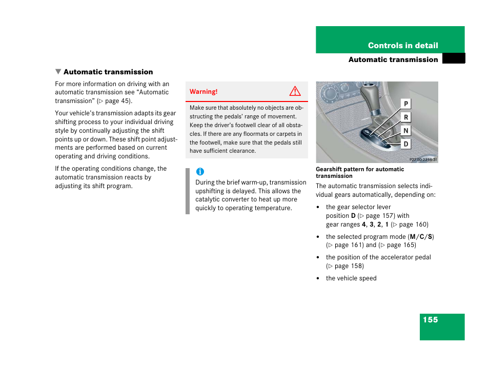 Automatic transmission | Mercedes-Benz 2006 C 55 AMG User Manual | Page 156 / 473