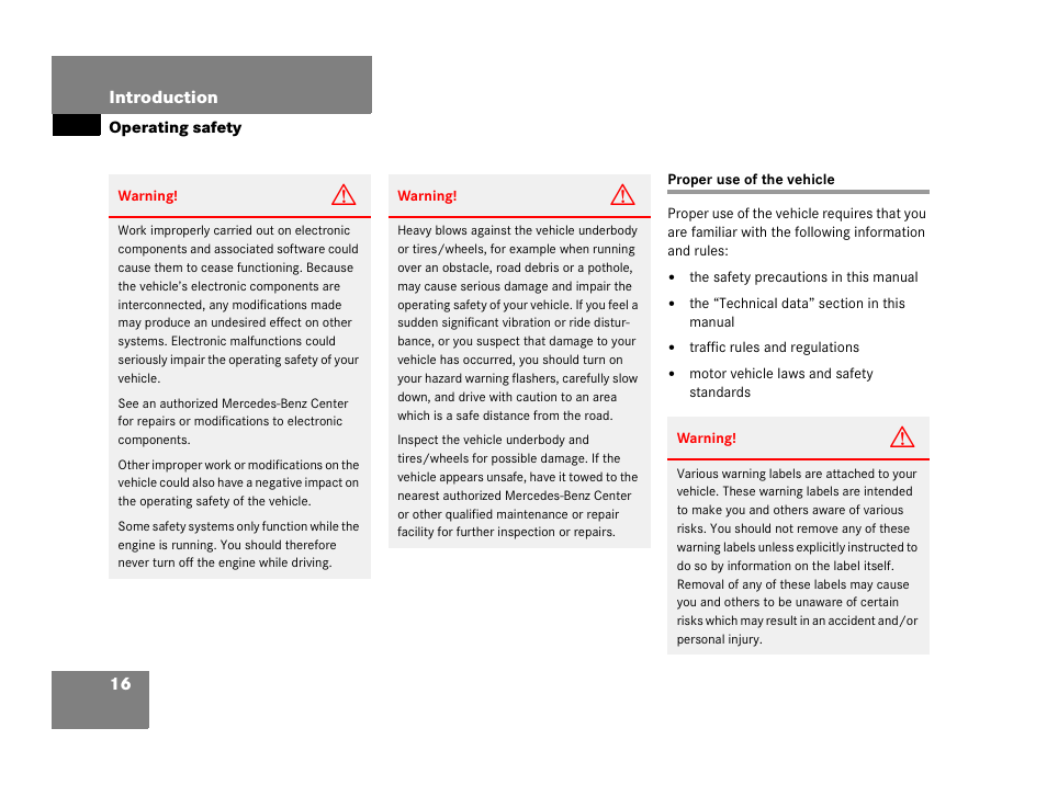 Operating safety, Proper use of the vehicle | Mercedes-Benz 2006 C 55 AMG User Manual | Page 17 / 473