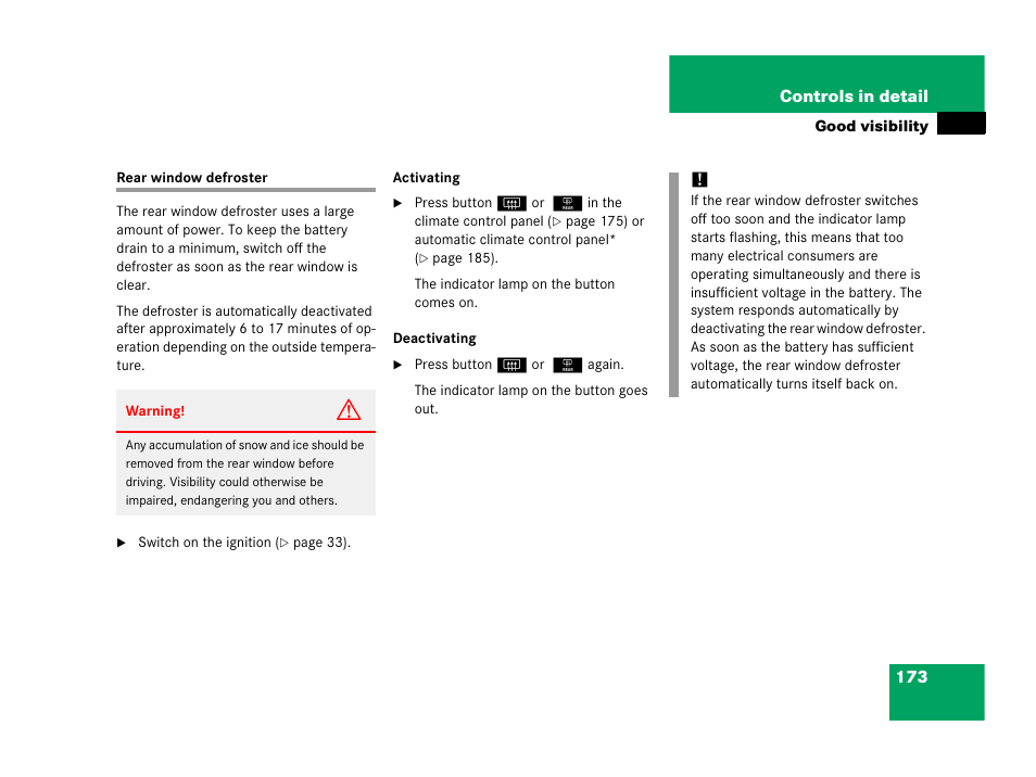 Rear window defroster | Mercedes-Benz 2006 C 55 AMG User Manual | Page 174 / 473