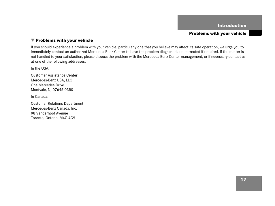 Problems:with vehicle, Problems with your vehicle | Mercedes-Benz 2006 C 55 AMG User Manual | Page 18 / 473