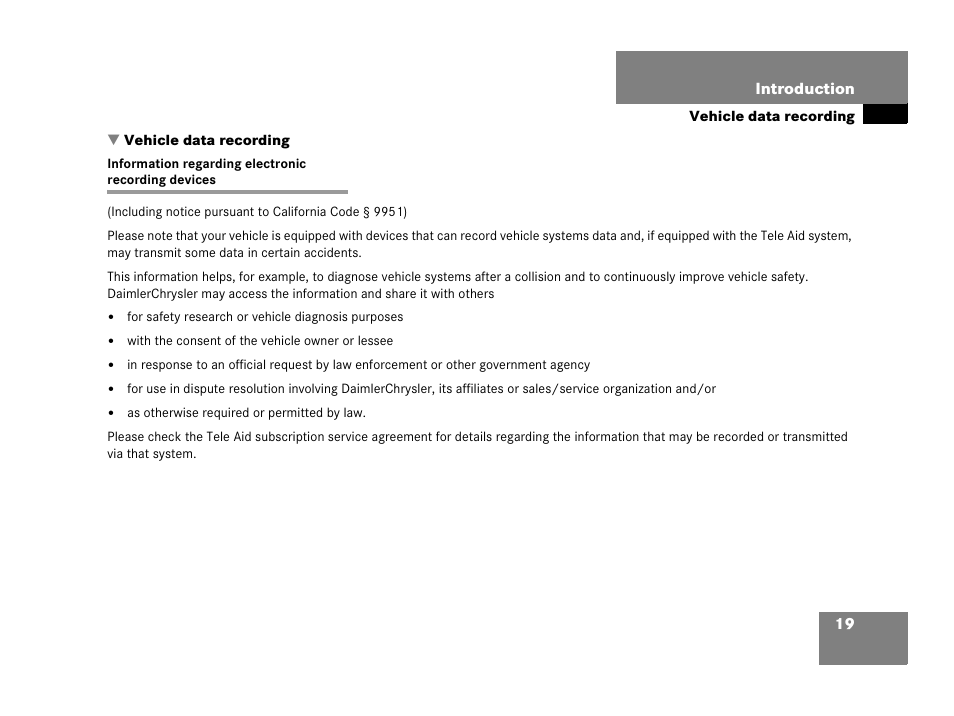 Vehicle data recording, Information regarding electronic recording devices | Mercedes-Benz 2006 C 55 AMG User Manual | Page 20 / 473