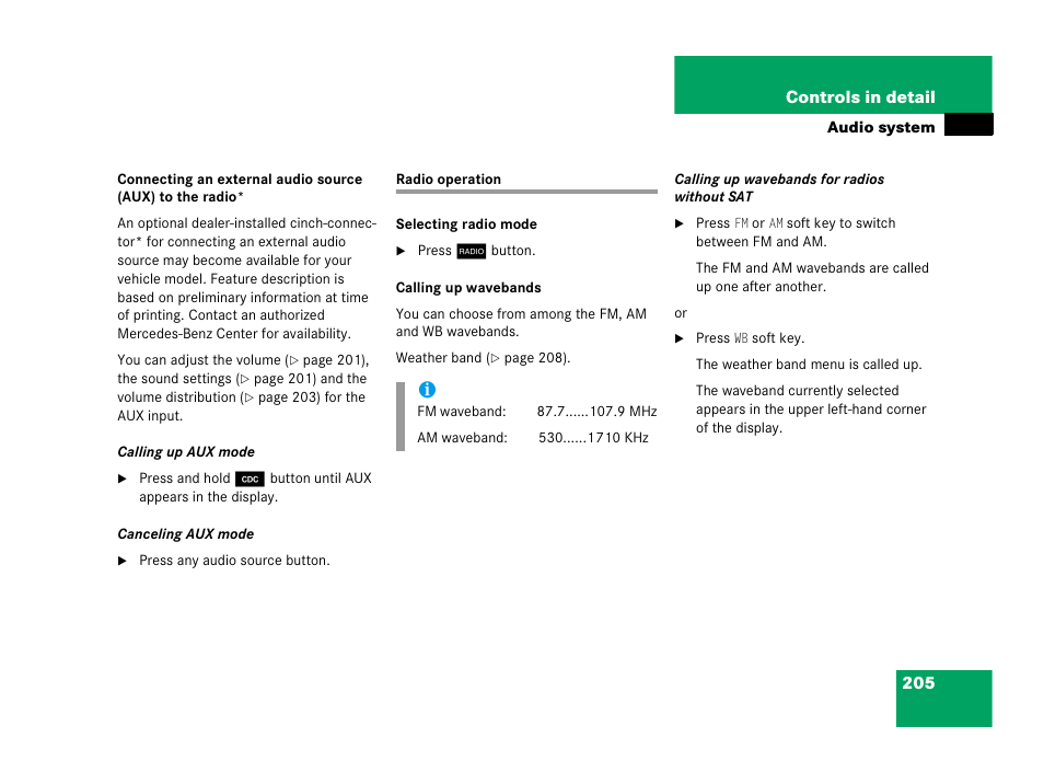 Radio operation | Mercedes-Benz 2006 C 55 AMG User Manual | Page 206 / 473