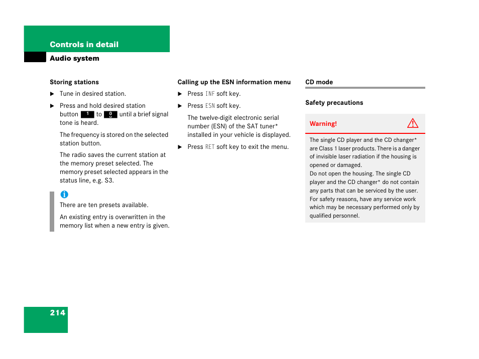 Cd operation, Cd mode, On, see “cd mode | Mercedes-Benz 2006 C 55 AMG User Manual | Page 215 / 473