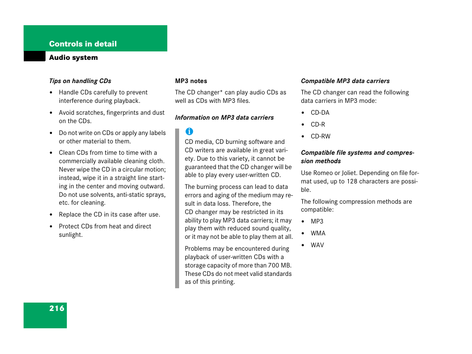 3, see “mp3 notes | Mercedes-Benz 2006 C 55 AMG User Manual | Page 217 / 473