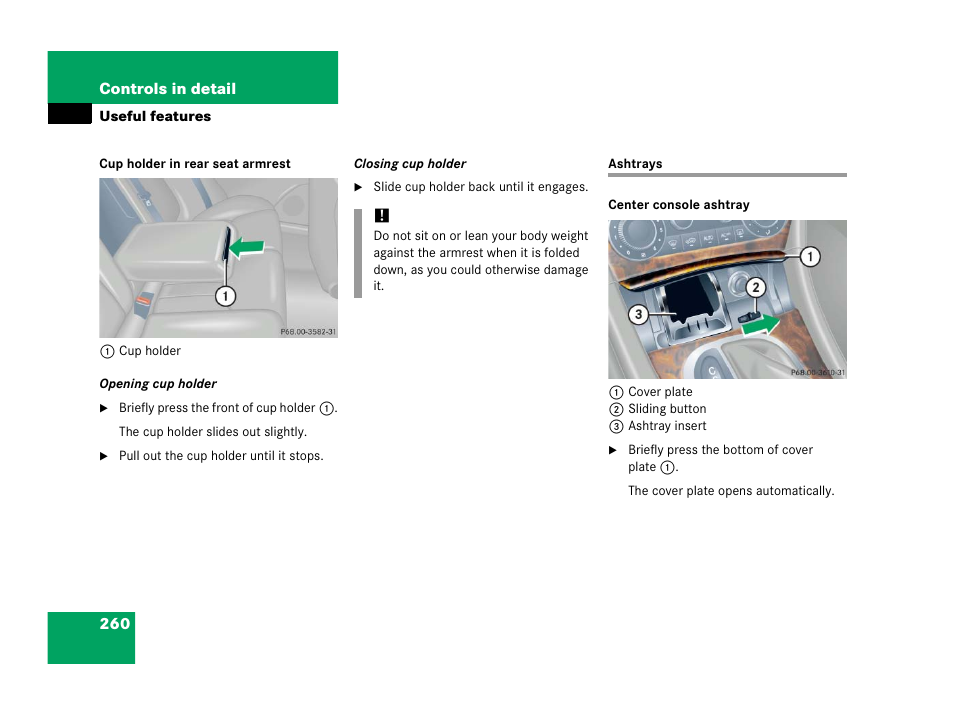 Ashtrays | Mercedes-Benz 2006 C 55 AMG User Manual | Page 261 / 473