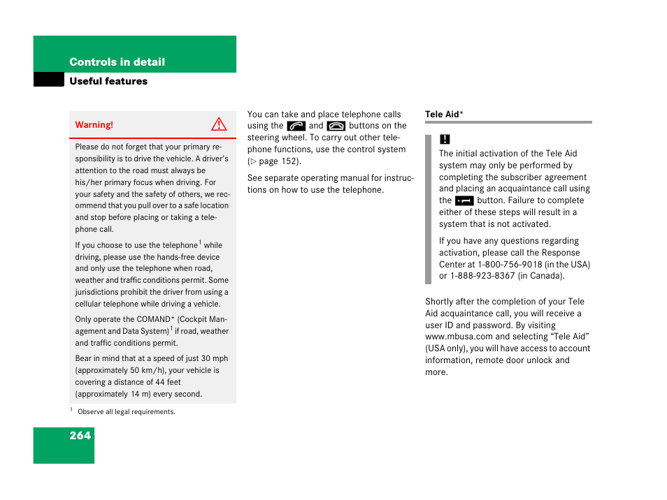 Tele aid, 264 controls in detail | Mercedes-Benz 2006 C 55 AMG User Manual | Page 265 / 473