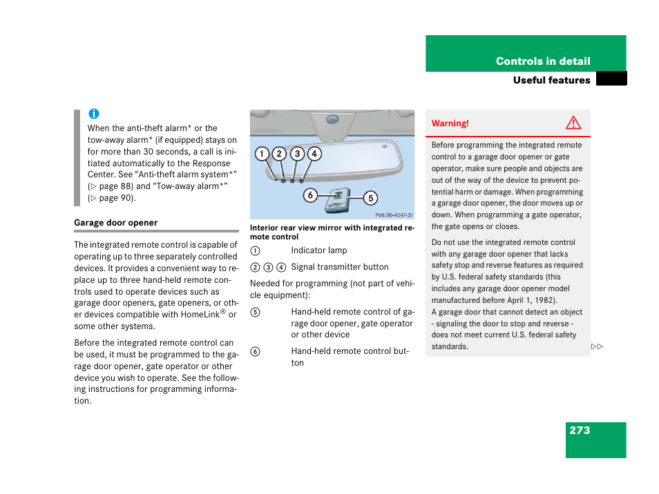 Garage door opener | Mercedes-Benz 2006 C 55 AMG User Manual | Page 274 / 473
