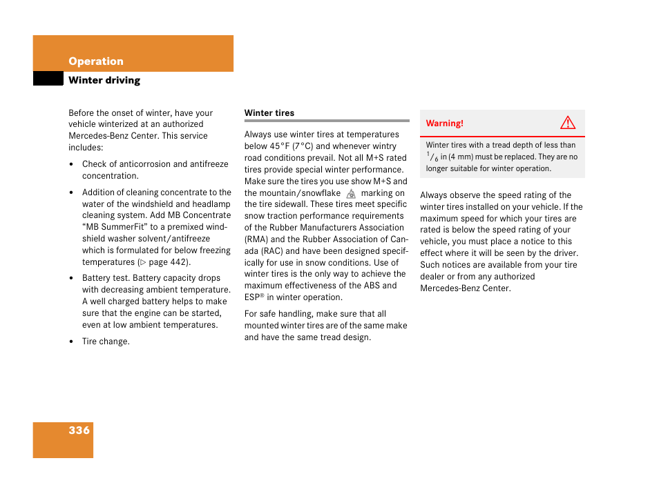 Winter driving, Winter tires, S, see “winter tires | Mercedes-Benz 2006 C 55 AMG User Manual | Page 337 / 473