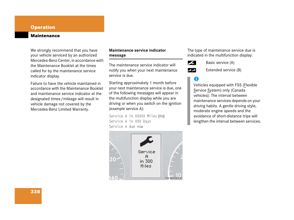 Maintenance, Service indicator message, Maintenance service indicator message | Mercedes-Benz 2006 C 55 AMG User Manual | Page 339 / 473