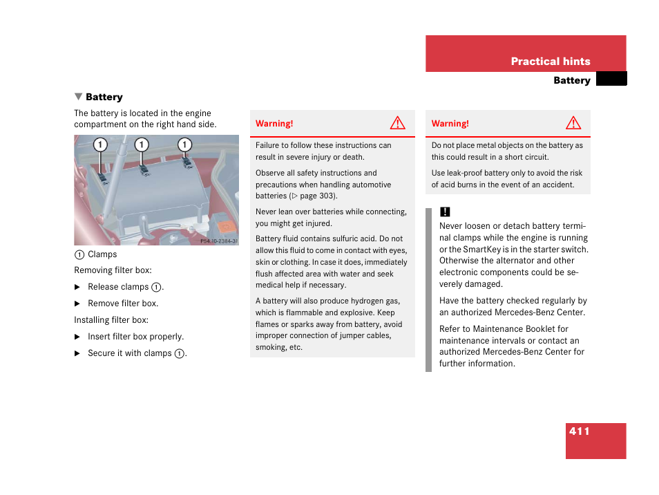 Battery | Mercedes-Benz 2006 C 55 AMG User Manual | Page 412 / 473